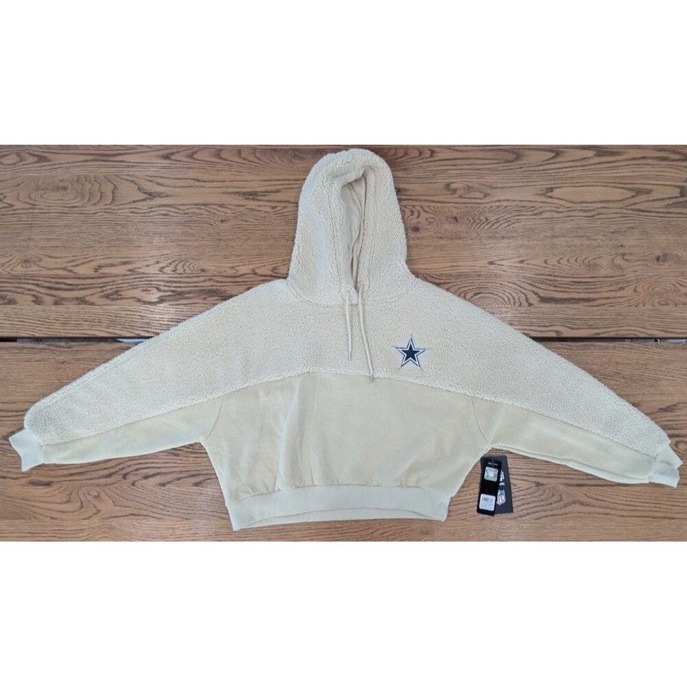 Dallas Cowboys Ultra Game Women's XL Cream Sherpa Cropped Hoodie NWT NFL